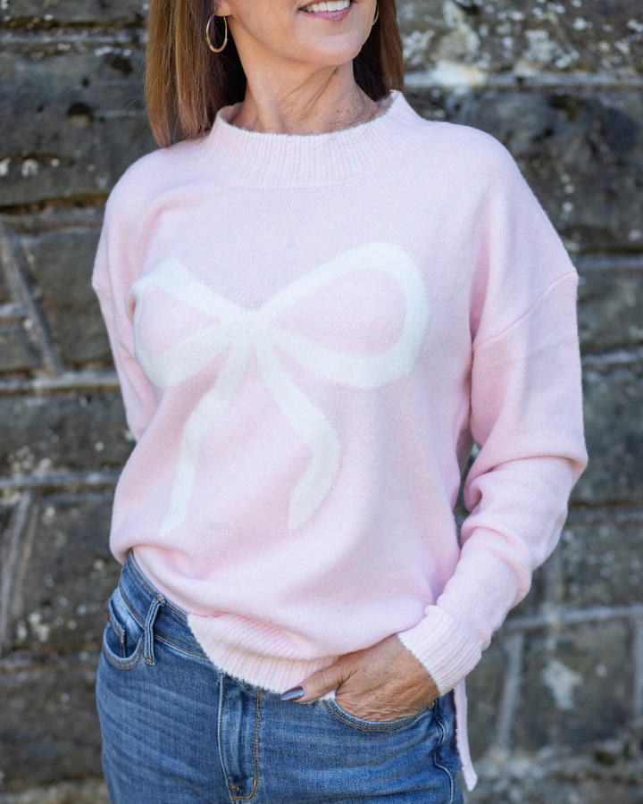 Holiday Bow Sweater - Soft Pink