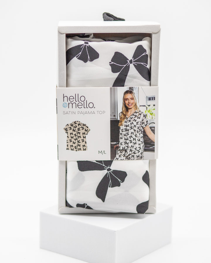 Satin Pajama Top - Black Bows