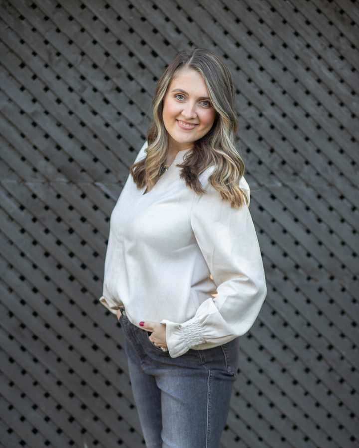 Tuscan Suede V-Neck Long Sleeve Top