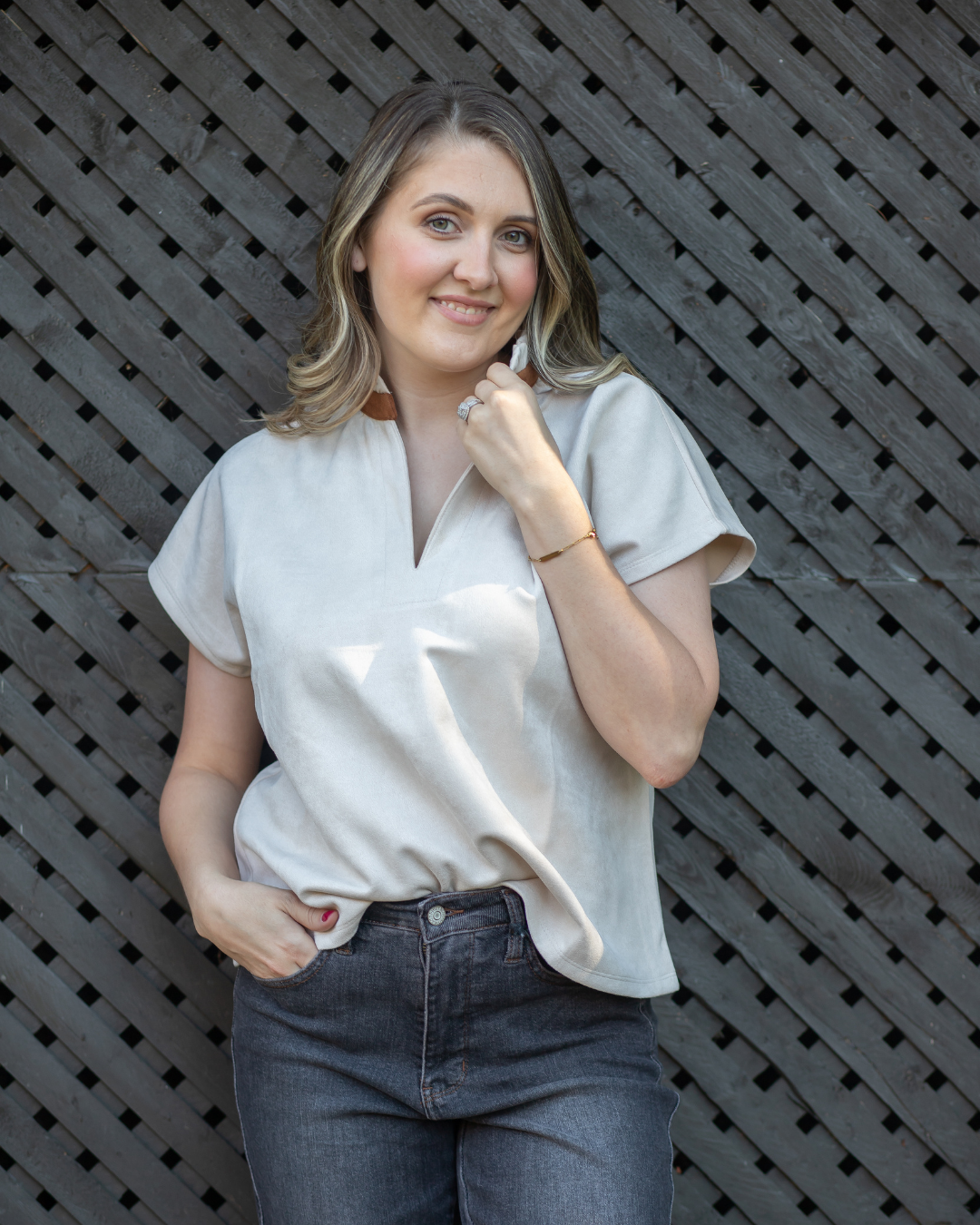 Tuscan Suede Short Sleeve Suede Top