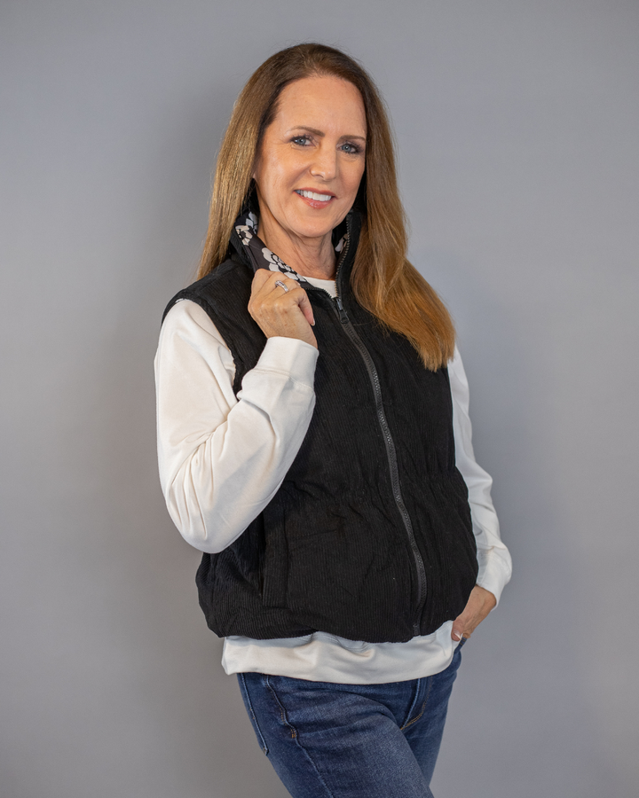 Reversible Black Floral Vest