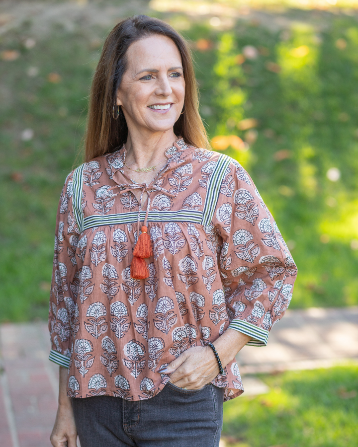 Autumn Breeze Cotton 3/4 Sleeve Blouse