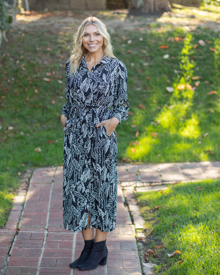 Midi Black & White Print Dress