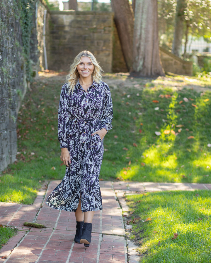 Midi Black & White Print Dress