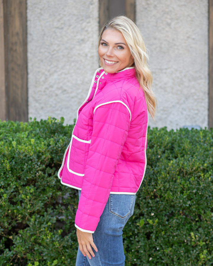 Lightweight Pink Puffer Trim Jacket