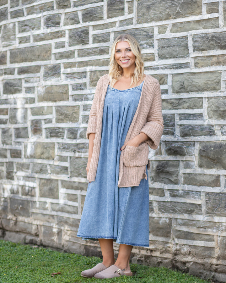 Pleated Denim Dress