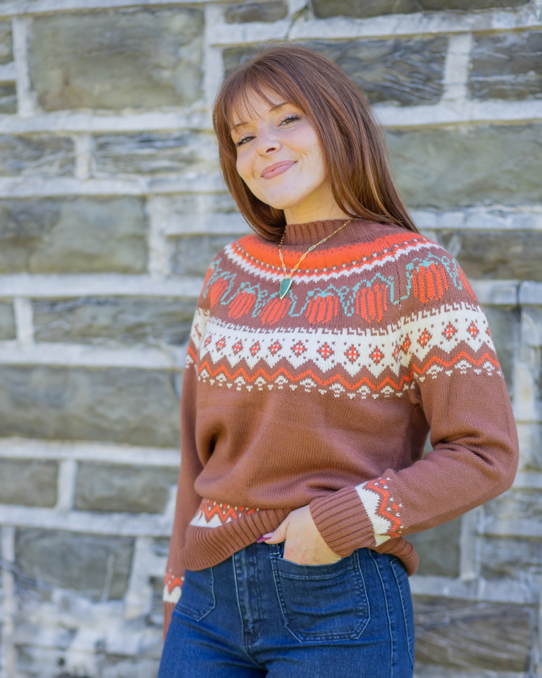 Pumpkin Pattern Turtleneck Sweater