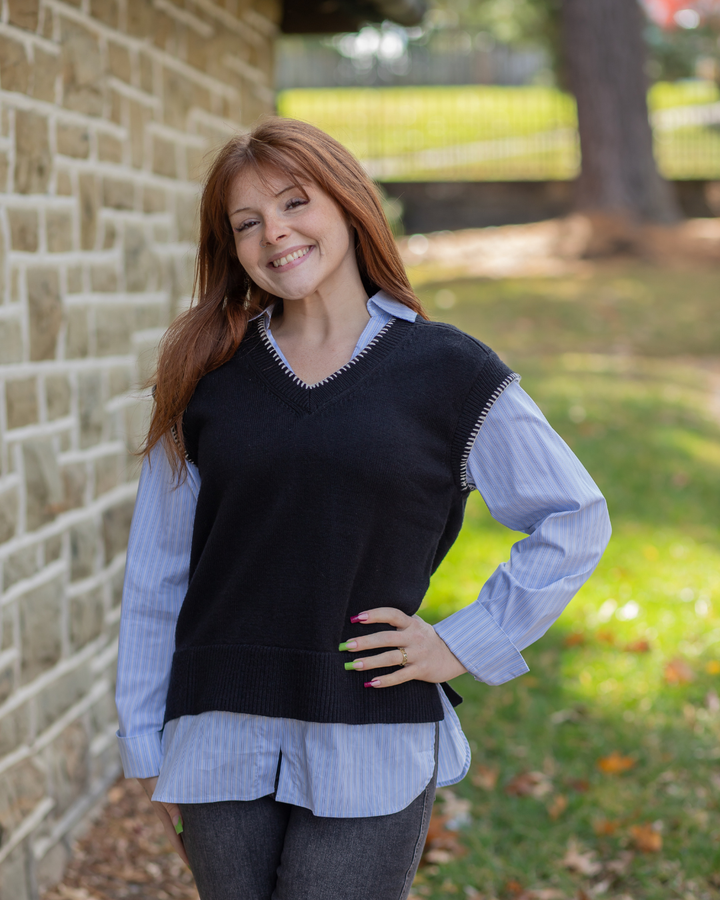 Layered Sweater Vest Blouse