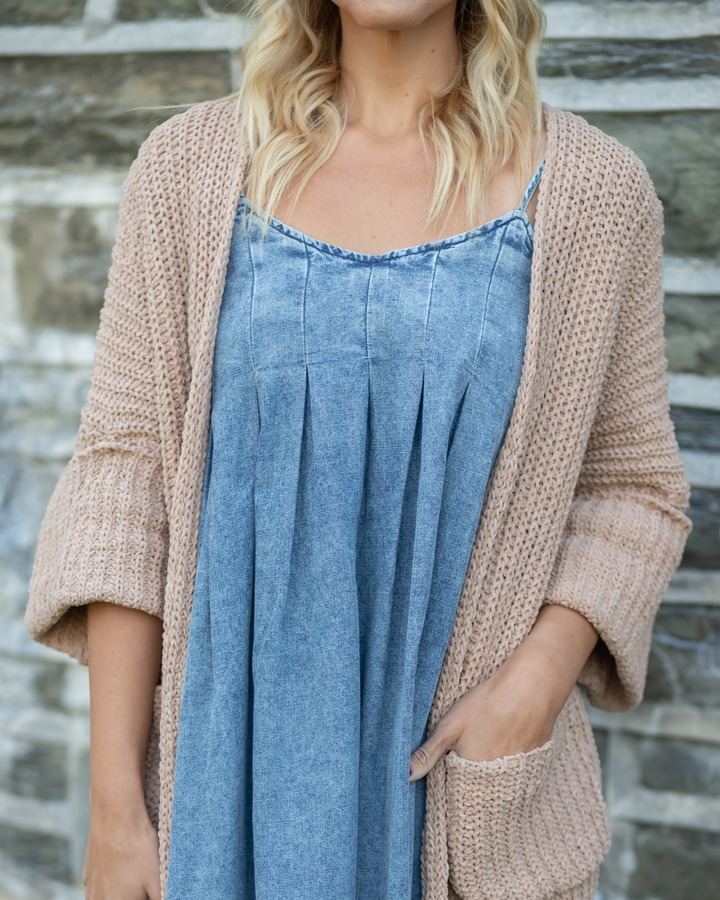 Pleated Denim Dress