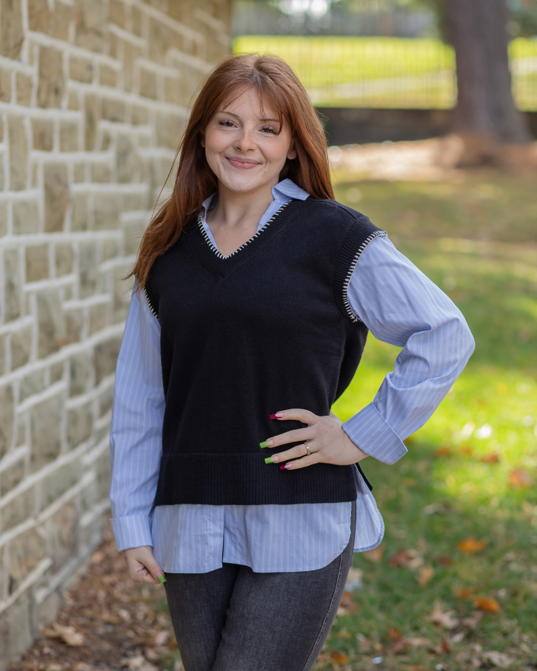 Layered Sweater Vest Blouse
